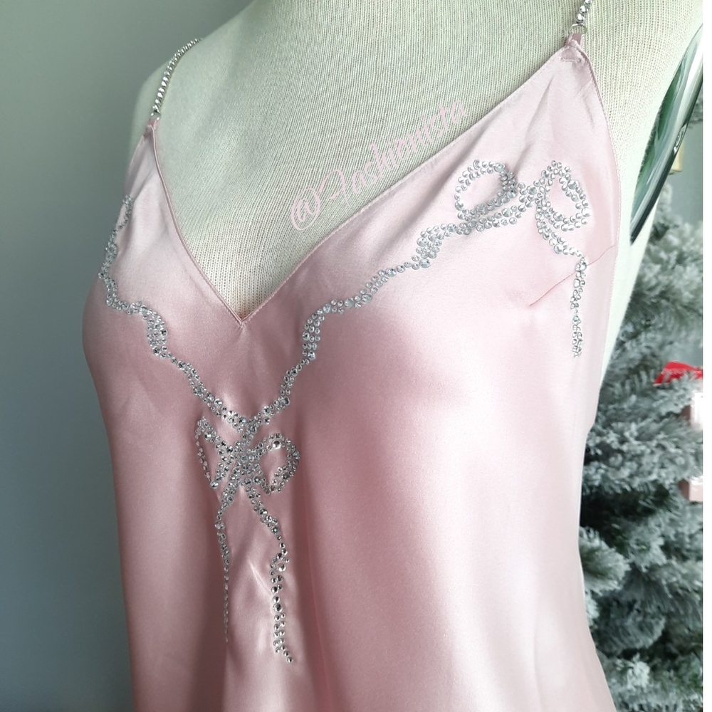 NEW Large Victoria's Secret Twinkle Bows Satin Open-back Slip Dress in Pink